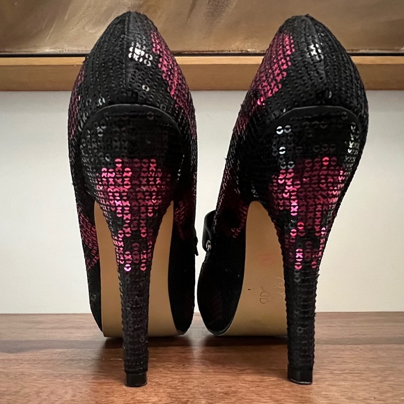 Iron Fist Digi Skull Black/Pink Sequin Platform Pumps Size 7 - Picture 3 of 14